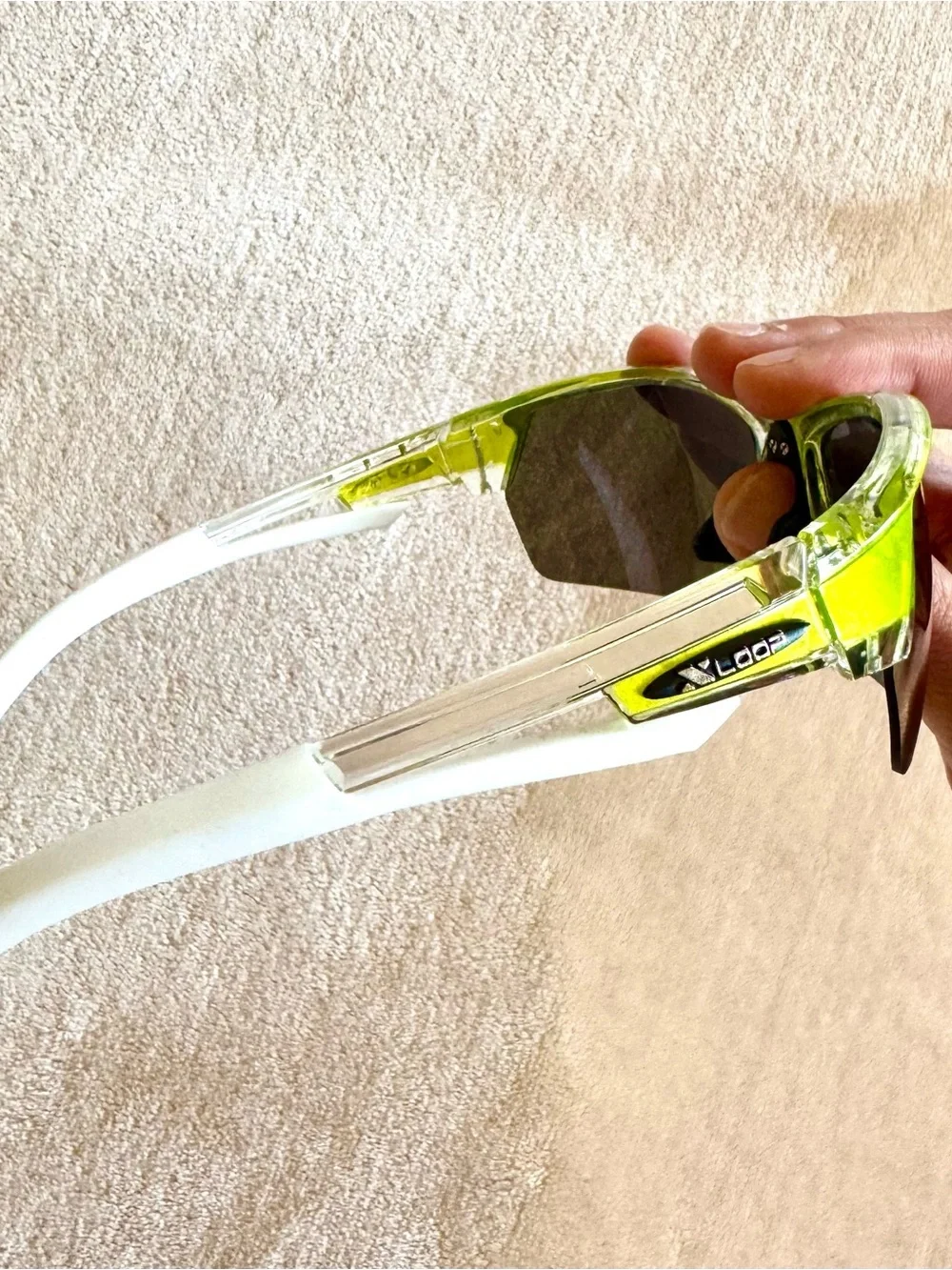 Vintage Y2K Sporty Lime Green Sunglasses with Purple Mirrored Lenses